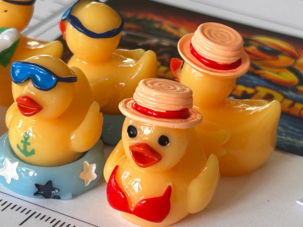 Set of 6, Pool Time Themed Mini Resin Ducks, Magnetic or Non-Magnetic, Optional Personalized Duck Hiding Tags