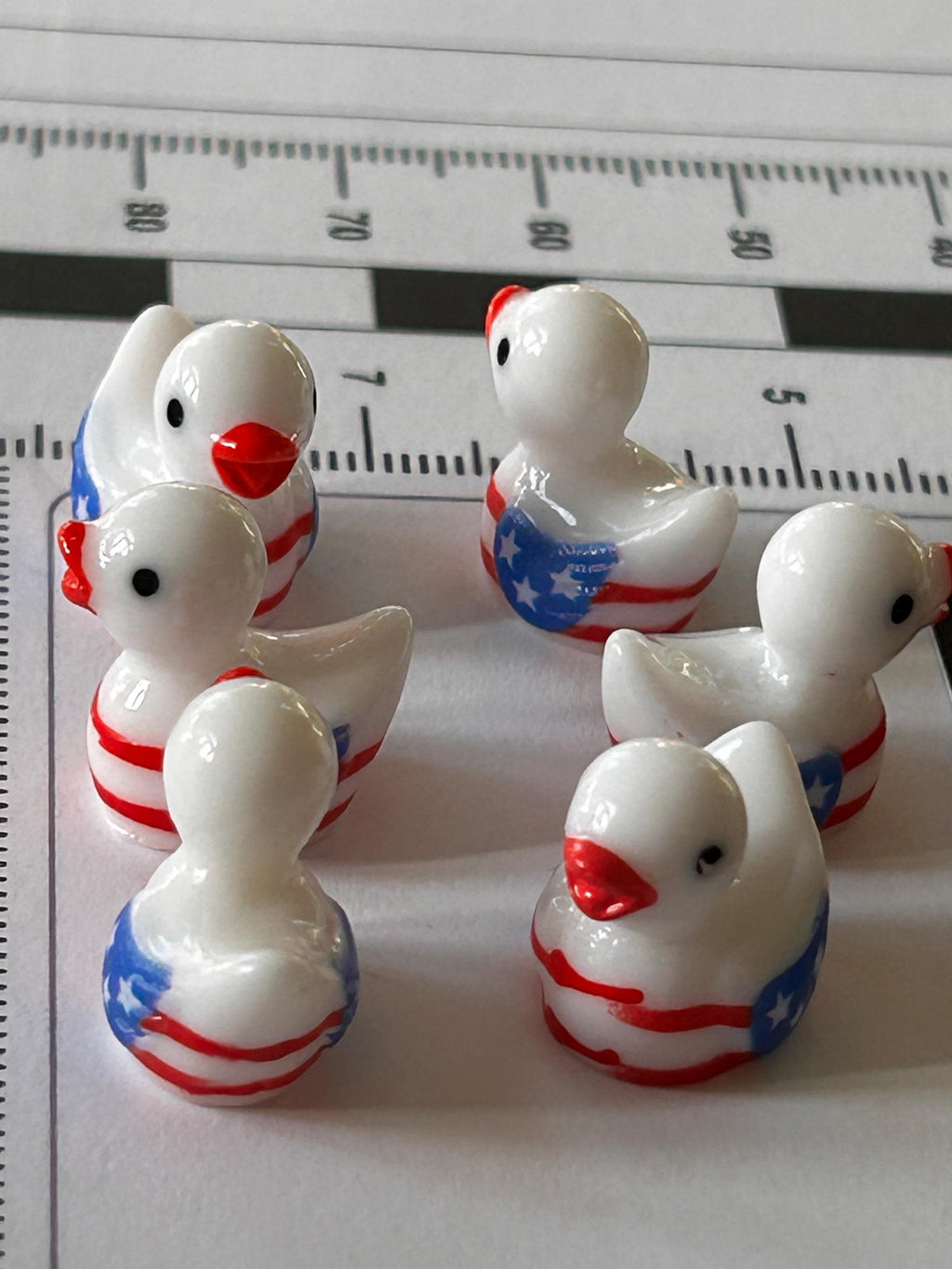 Set of 6, Patriotic American FlagThemed Mini Resin Ducks, Magnetic or Non-Magnetic, Optional Personalized Duck Hiding Tags