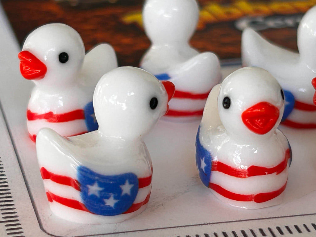 Set of 6, Patriotic American FlagThemed Mini Resin Ducks, Magnetic or Non-Magnetic, Optional Personalized Duck Hiding Tags
