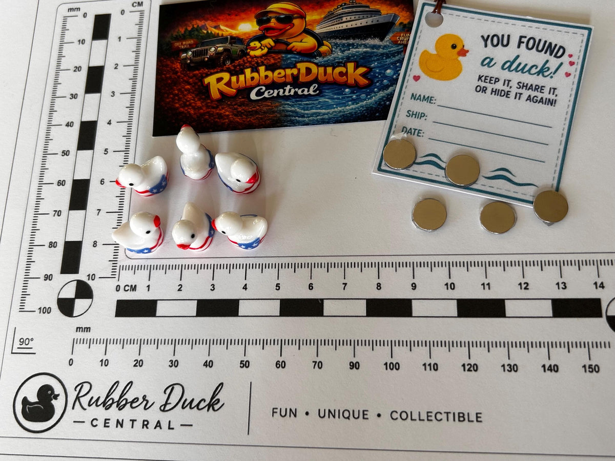 Set of 6, Patriotic American FlagThemed Mini Resin Ducks, Magnetic or Non-Magnetic, Optional Personalized Duck Hiding Tags