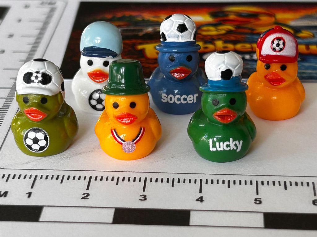 Set of 6, Soccer Player Themed Mini Resin Ducks, Magnetic or Non-Magnetic, Optional Personalized Duck Hiding Tags