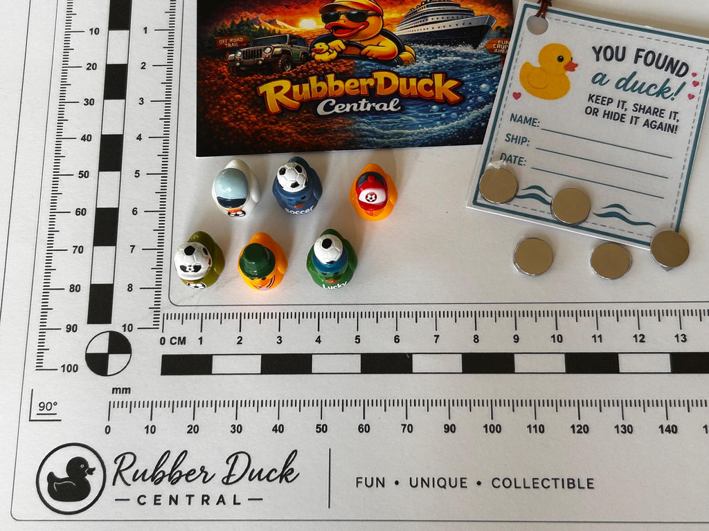 Set of 6, Soccer Player Themed Mini Resin Ducks, Magnetic or Non-Magnetic, Optional Personalized Duck Hiding Tags