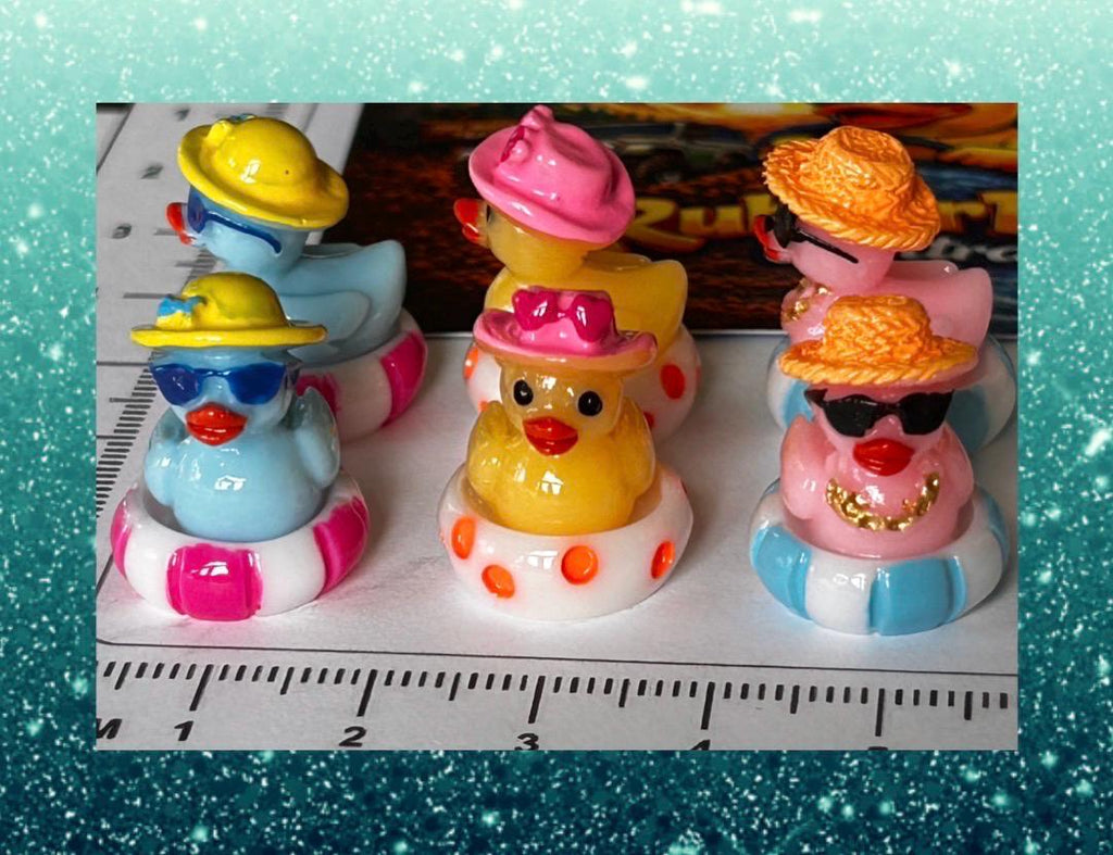 Set of 6, Colorful Pool Float Themed Mini Resin Ducks, Magnetic or Non-Magnetic, Optional Personalized Duck Hiding Tags