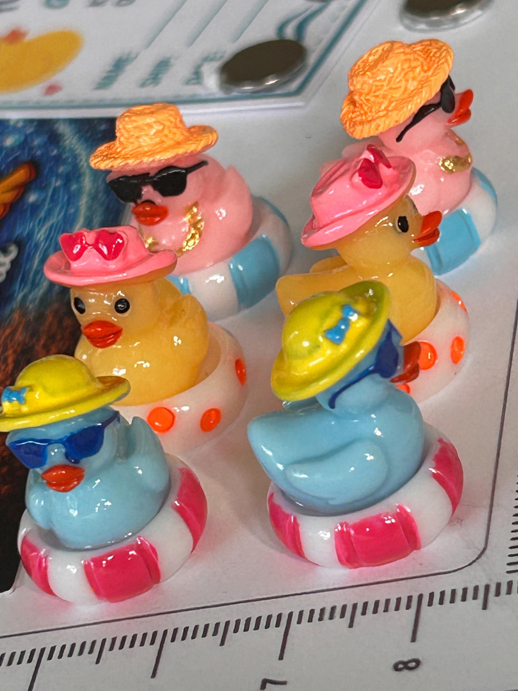 Set of 6, Colorful Pool Float Themed Mini Resin Ducks, Magnetic or Non-Magnetic, Optional Personalized Duck Hiding Tags