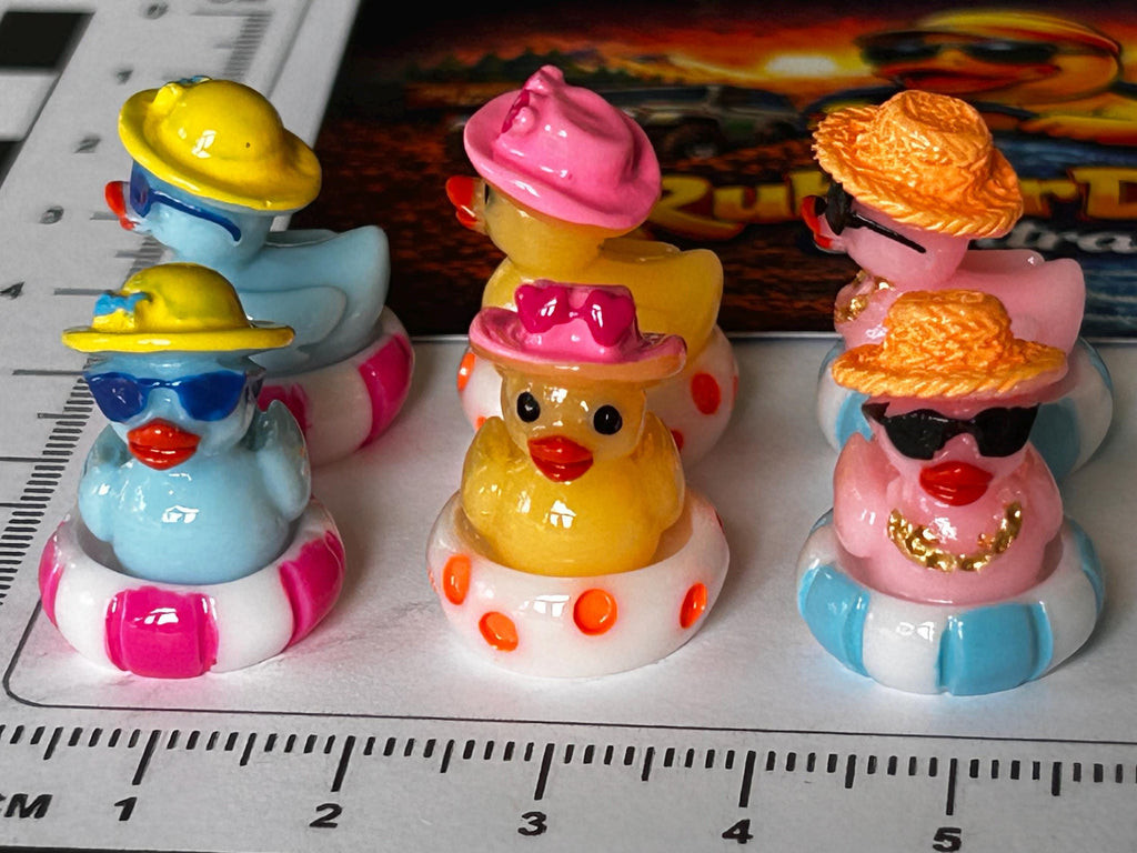 Set of 6, Colorful Pool Float Themed Mini Resin Ducks, Magnetic or Non-Magnetic, Optional Personalized Duck Hiding Tags