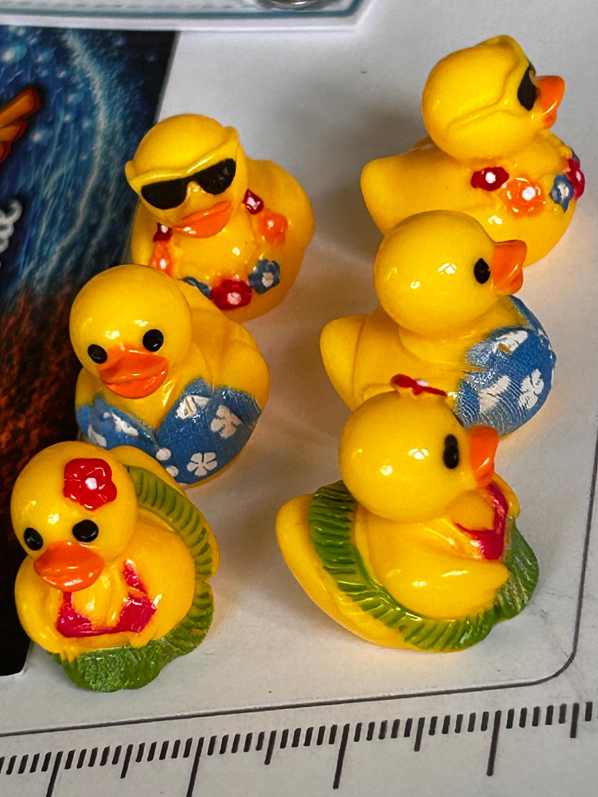 Set of 6, Hawaiian Shirt and Grass Skirt Themed Mini Resin Ducks, Magnetic or Non-Magnetic, Optional Personalized Duck Hiding Tags