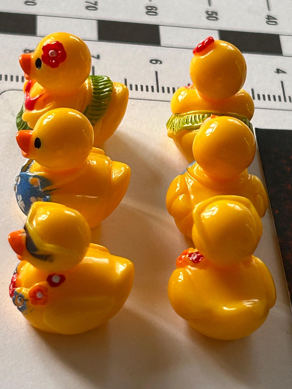 Set of 6, Hawaiian Shirt and Grass Skirt Themed Mini Resin Ducks, Magnetic or Non-Magnetic, Optional Personalized Duck Hiding Tags