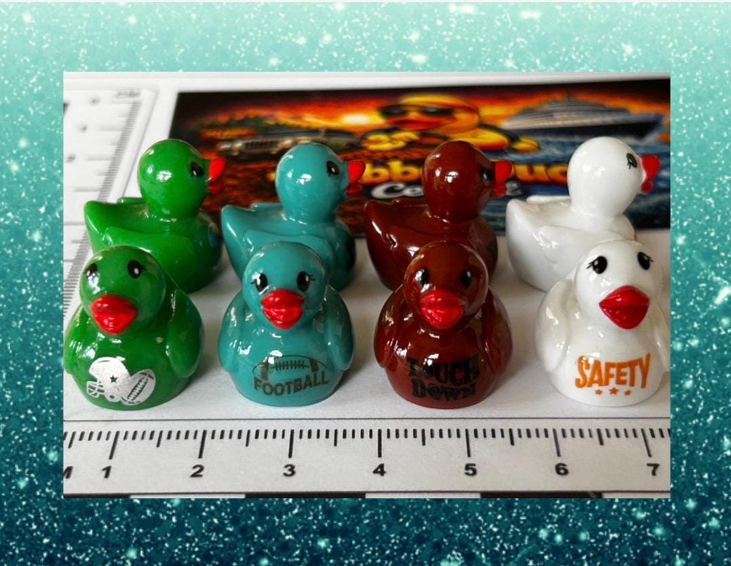 Set of 8, Larger Football Themed Mini Resin Ducks, Magnetic or Non-Magnetic, Optional Personalized Duck Hiding Tags
