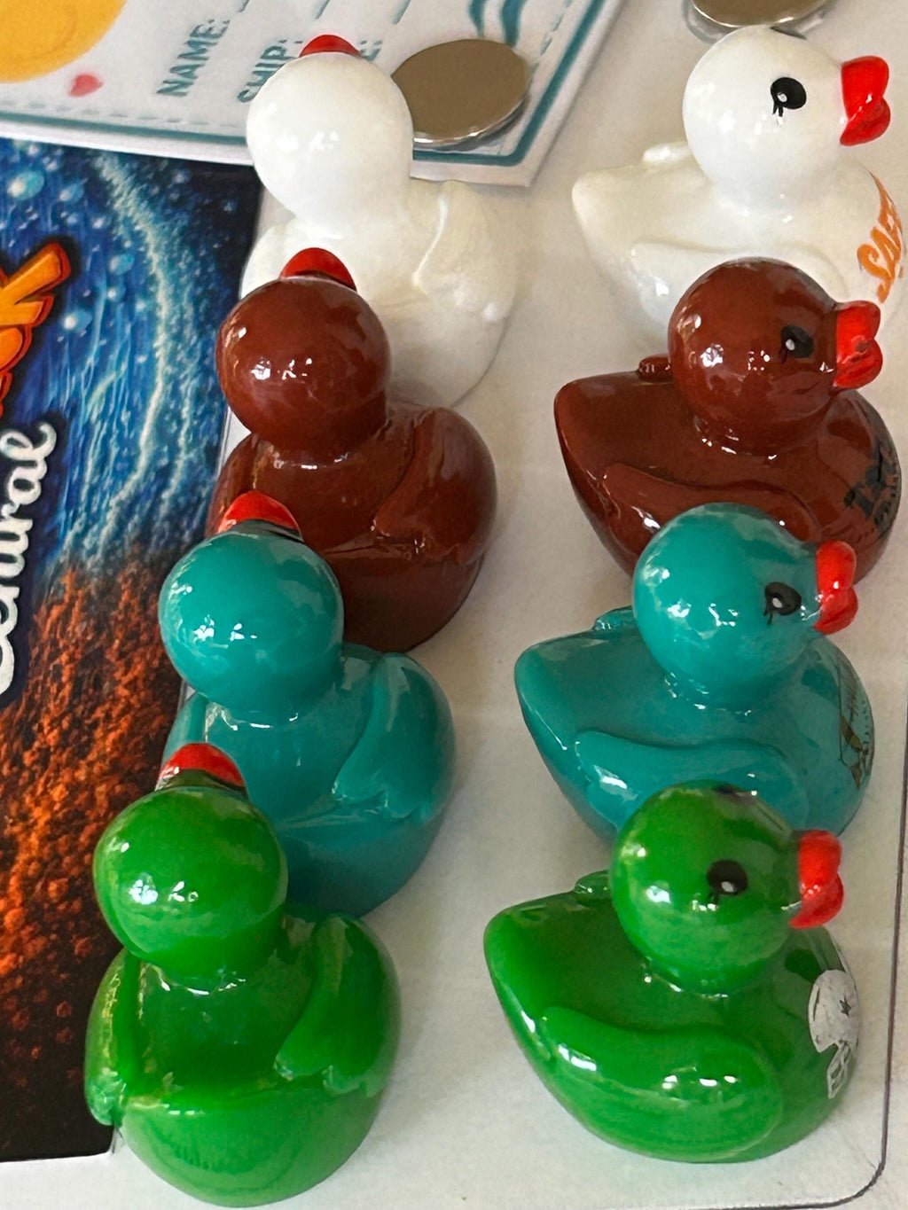 Set of 8, Larger Football Themed Mini Resin Ducks, Magnetic or Non-Magnetic, Optional Personalized Duck Hiding Tags