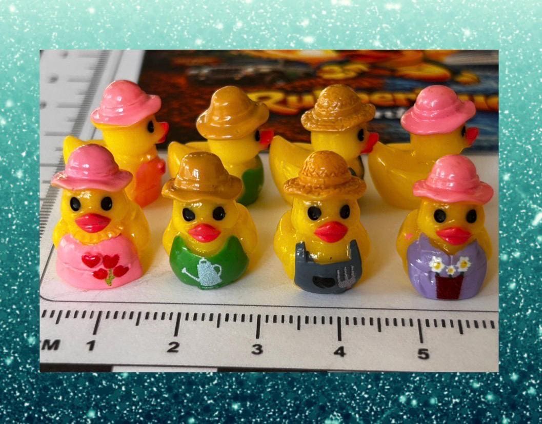 Set of 8, Gardening Fun Themed Mini Resin Ducks, Magnetic or Non-Magnetic, Optional Personalized Duck Hiding Tags