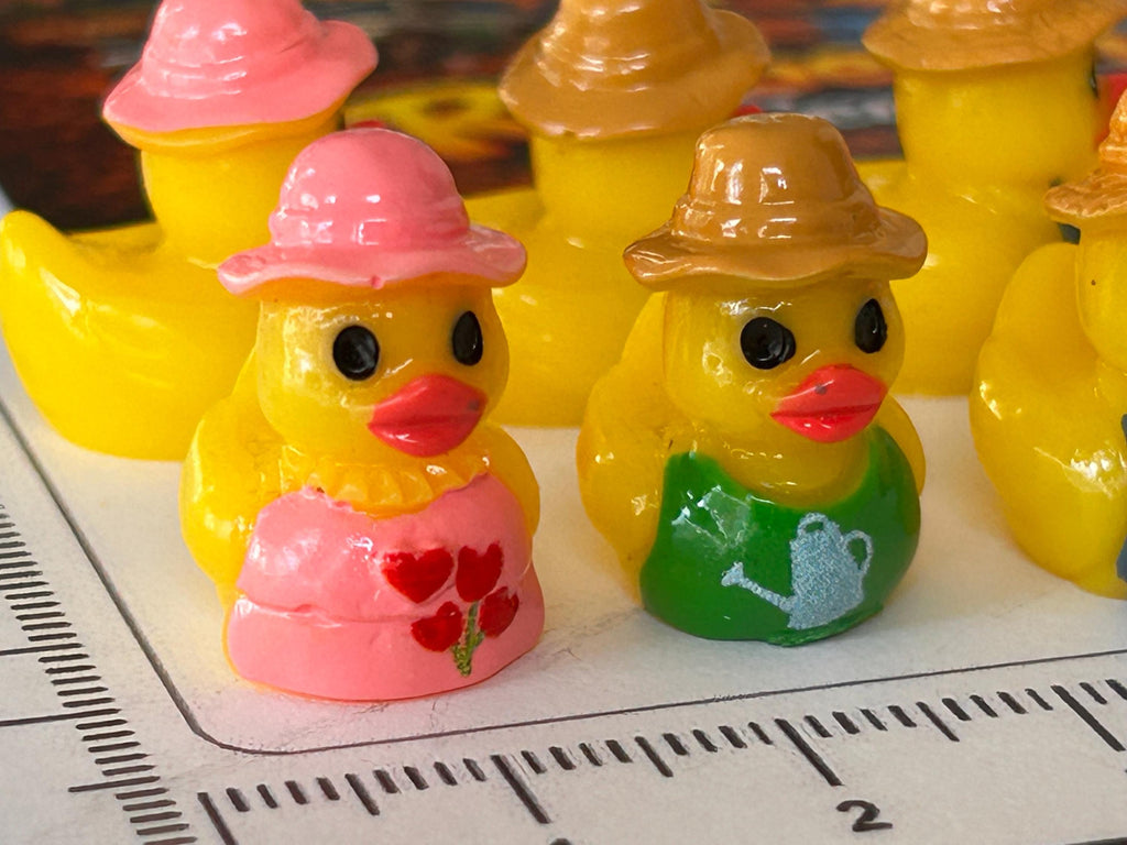 Set of 8, Gardening Fun Themed Mini Resin Ducks, Magnetic or Non-Magnetic, Optional Personalized Duck Hiding Tags