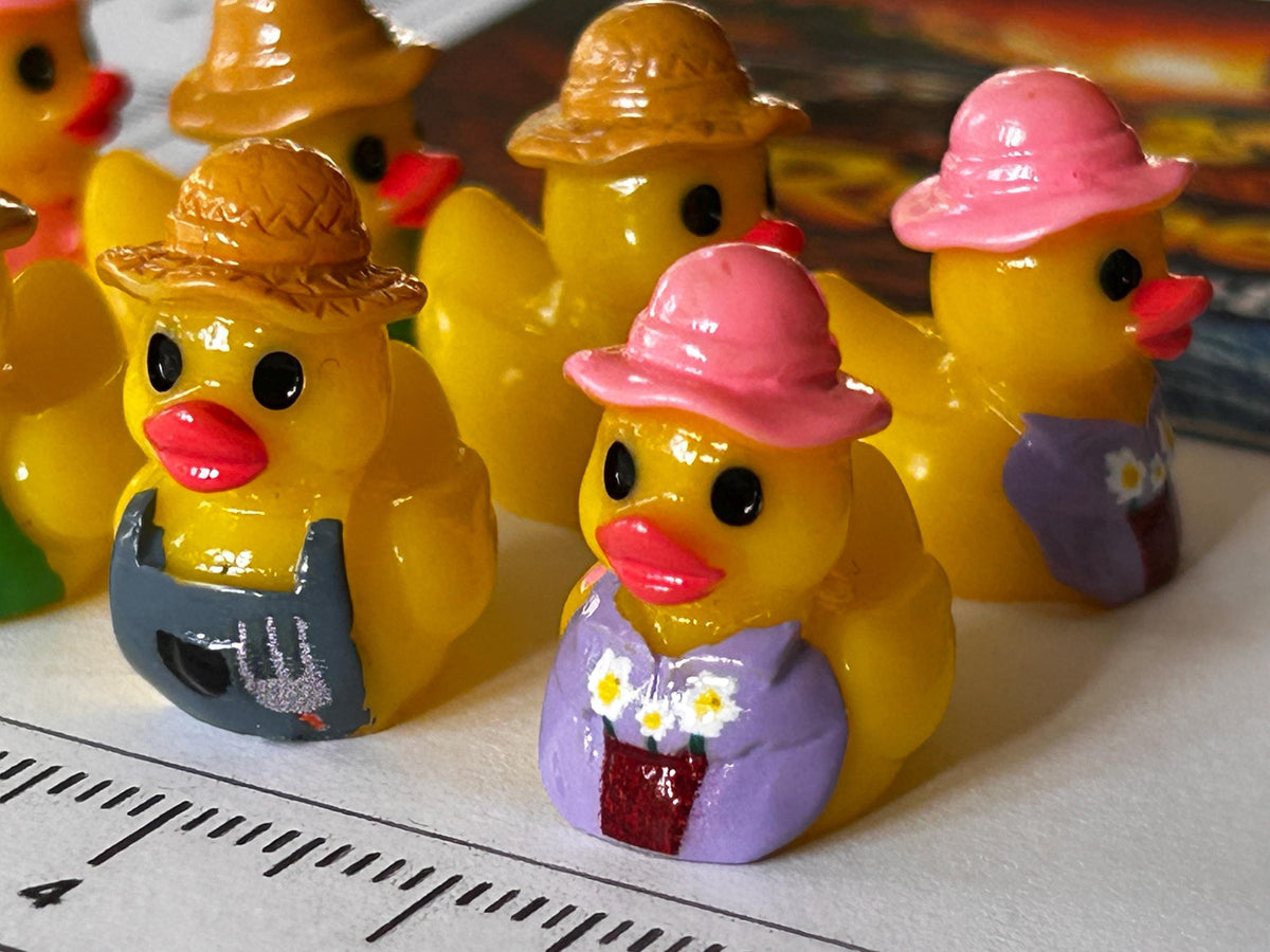 Set of 8, Gardening Fun Themed Mini Resin Ducks, Magnetic or Non-Magnetic, Optional Personalized Duck Hiding Tags