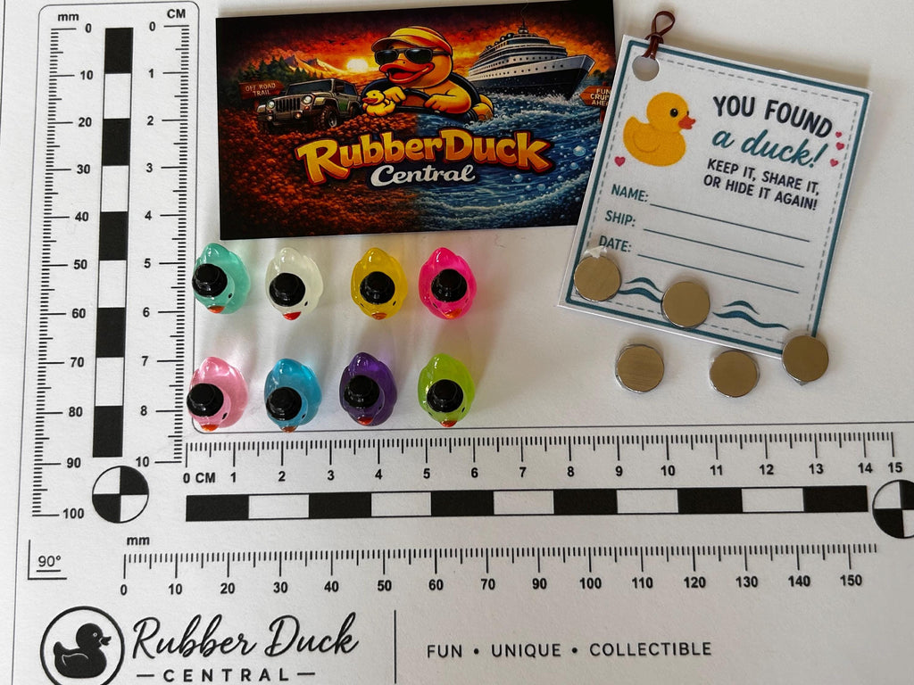 Set of 8, Glow-in-the-Dark Top Hat Themed Mini Resin Ducks, Magnetic or Non-Magnetic, Optional Personalized Duck Hiding Tags