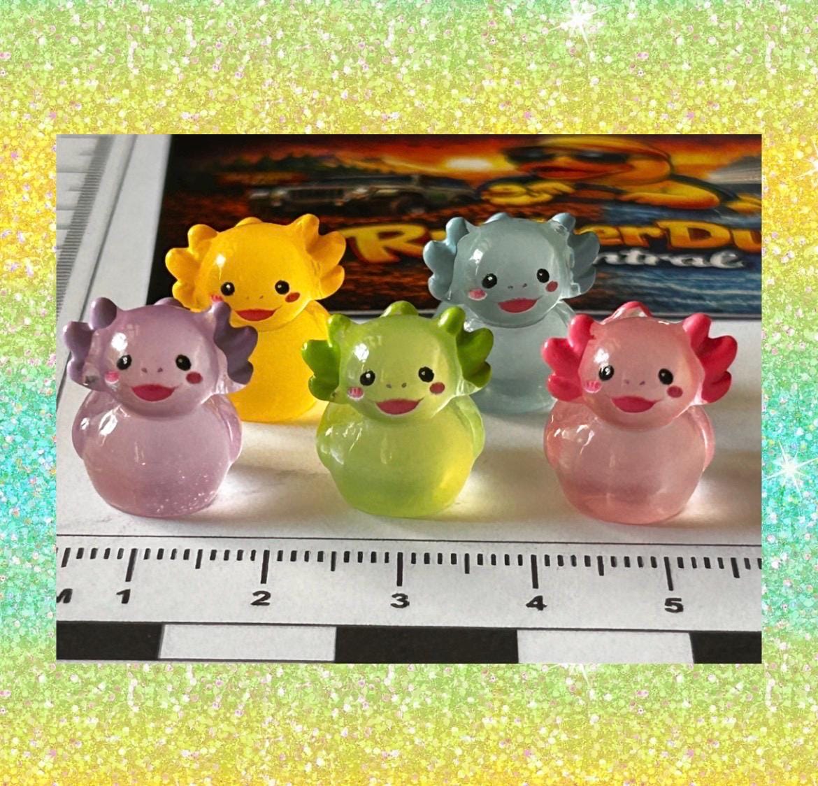 Set of 5, Glow-in-the-Dark Colorful Axolotl Themed Mini Resin Ducks, Magnetic or Non-Magnetic, Optional Personalized Duck Hiding Tags