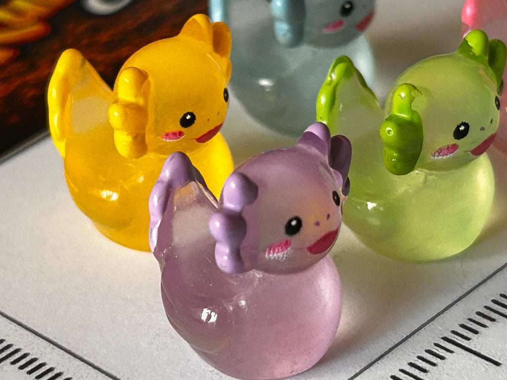 Set of 5, Glow-in-the-Dark Colorful Axolotl Themed Mini Resin Ducks, Magnetic or Non-Magnetic, Optional Personalized Duck Hiding Tags