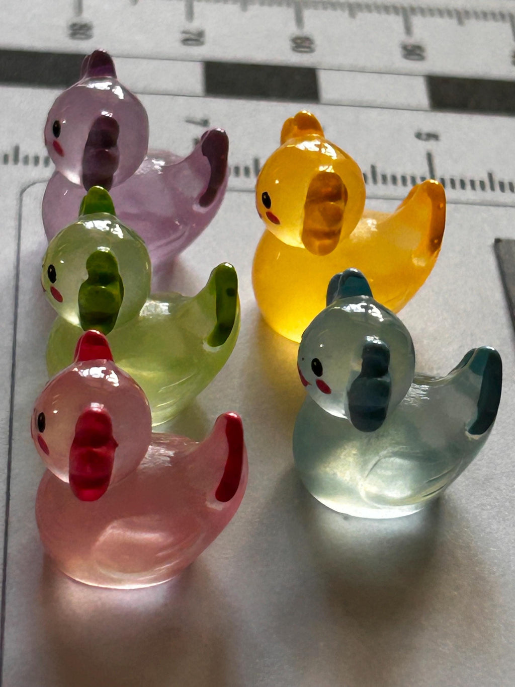 Set of 5, Glow-in-the-Dark Colorful Axolotl Themed Mini Resin Ducks, Magnetic or Non-Magnetic, Optional Personalized Duck Hiding Tags