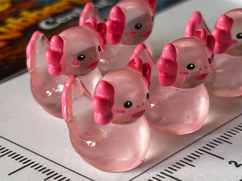 Set of 5, Glow-in-the-Dark Pink Axolotl Themed Mini Resin Ducks, Magnetic or Non-Magnetic, Optional Personalized Duck Hiding Tags