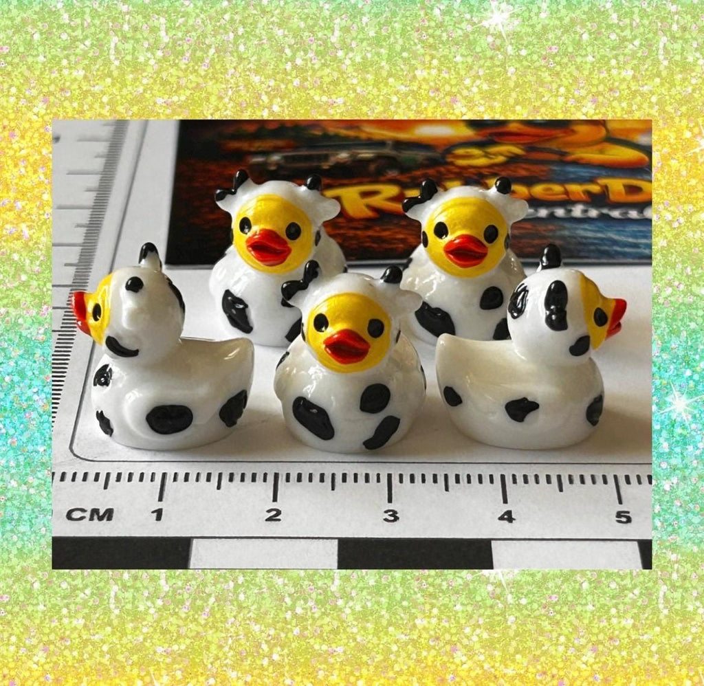 Set of 5, Cow Themed Mini Resin Ducks, Magnetic or Non-Magnetic, Optional Personalized Duck Hiding Tags