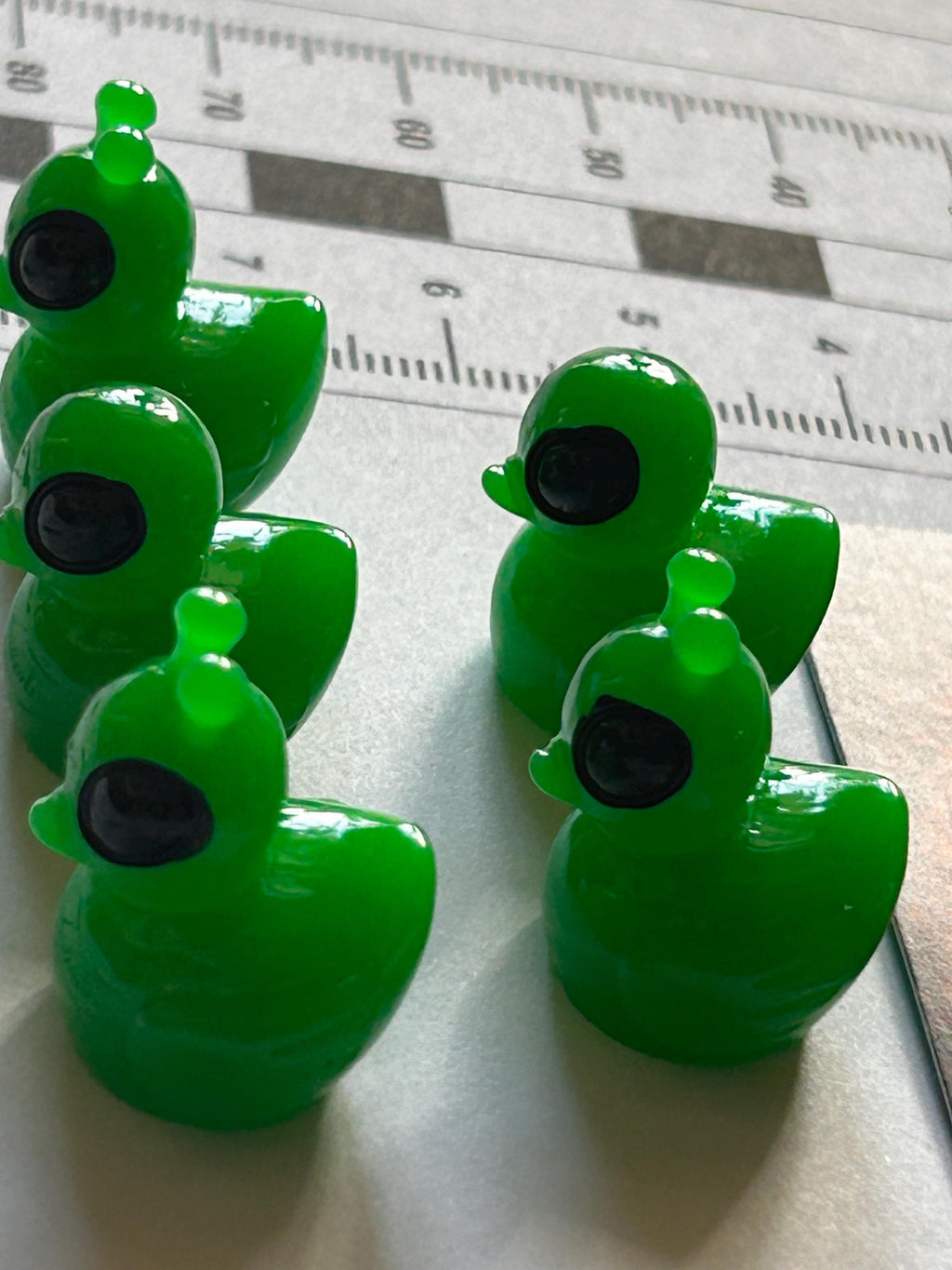 Set of 5, Green Alien Themed Mini Resin Ducks, Magnetic or Non-Magnetic, Optional Personalized Duck Hiding Tags