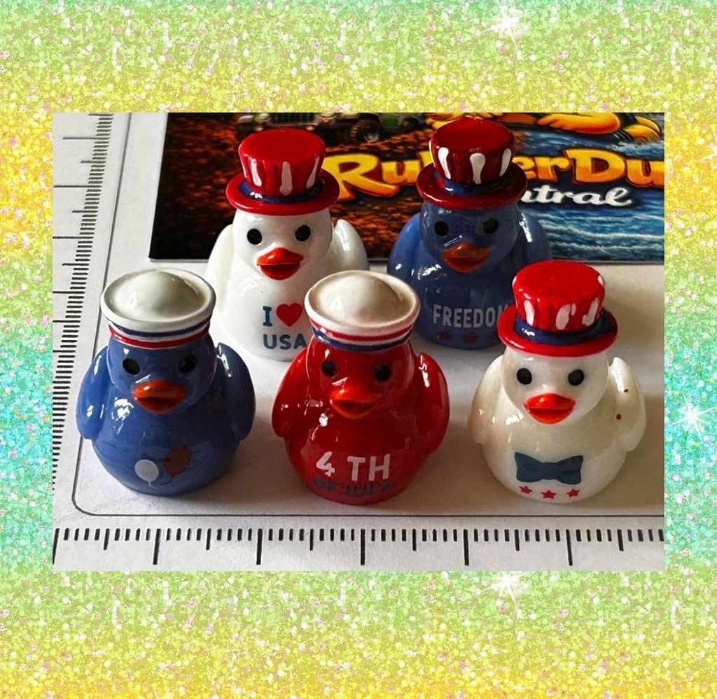 Set of 5, Patriotic 4th of July Themed Mini Resin Ducks, Magnetic or Non-Magnetic, Optional Personalized Duck Hiding Tags