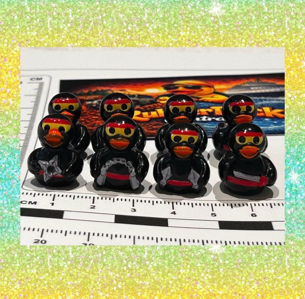 Set of 8, Ninja Themed Mini Resin Ducks, Magnetic or Non-Magnetic, Optional Personalized Duck Hiding Tags