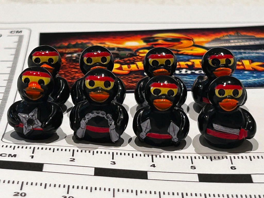 Set of 8, Ninja Themed Mini Resin Ducks, Magnetic or Non-Magnetic, Optional Personalized Duck Hiding Tags