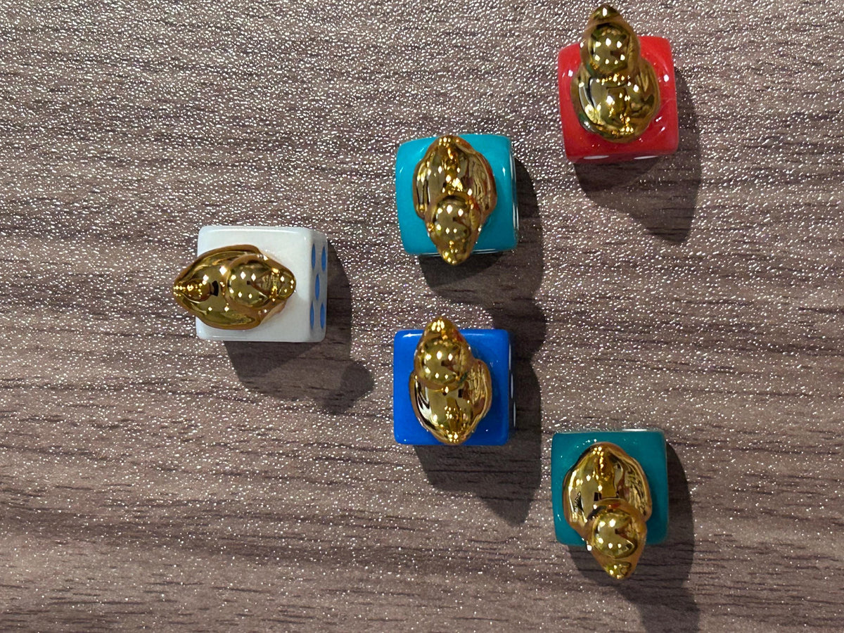 Golden mini resin duck dice set of 5 | lucky gold duck figurines on colorful dice | cruise ducks jeep ducks party favor décor
