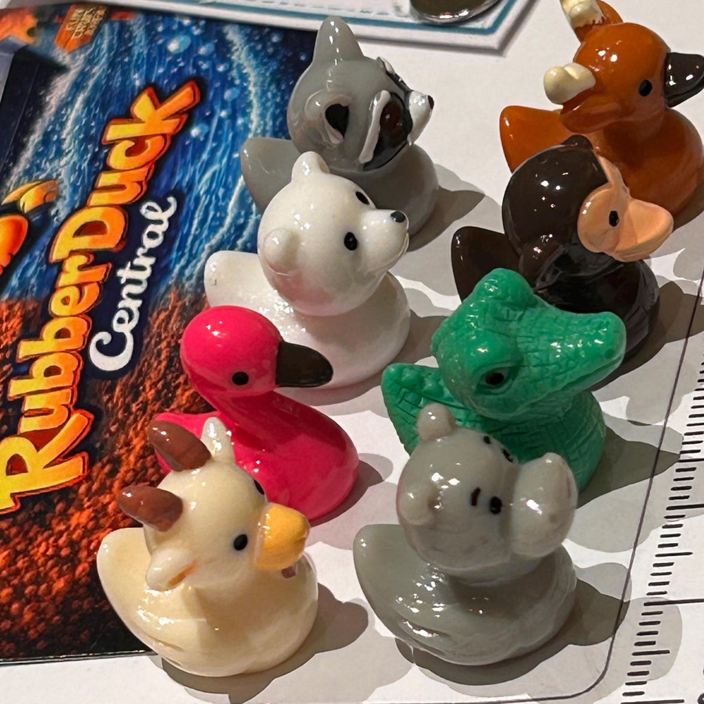 Set of 8, Mixed Animal (Set 1) Themed Mini Resin Ducks, Magnetic or Non-Magnetic, Optional Personalized Duck Hiding Tags