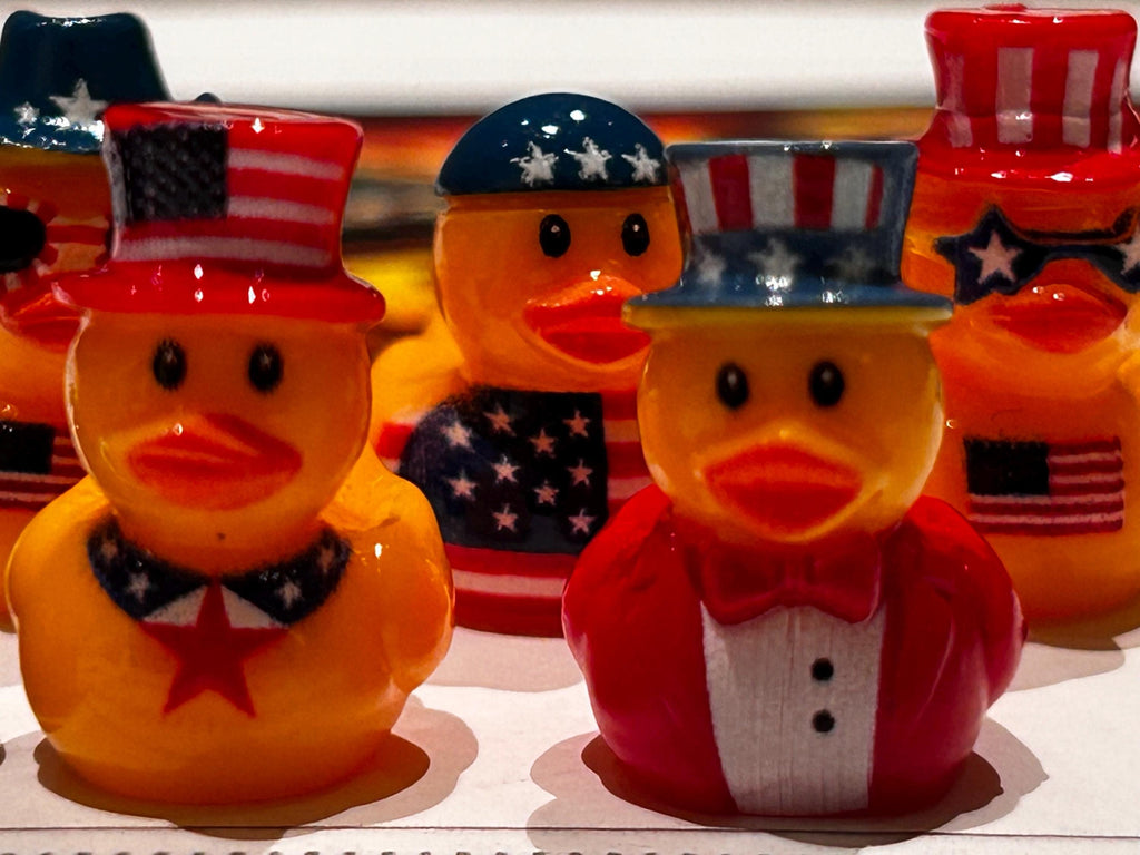 Set of 6, Patriotic Top Hat Themed Mini Resin Ducks, Magnetic or Non-Magnetic, Optional Personalized Duck Hiding Tags