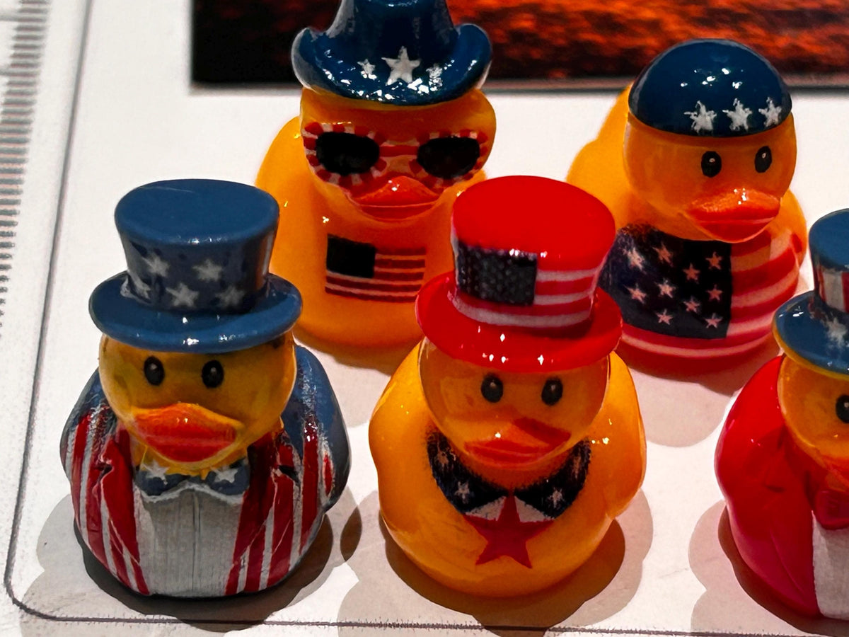 Set of 6, Patriotic Top Hat Themed Mini Resin Ducks, Magnetic or Non-Magnetic, Optional Personalized Duck Hiding Tags