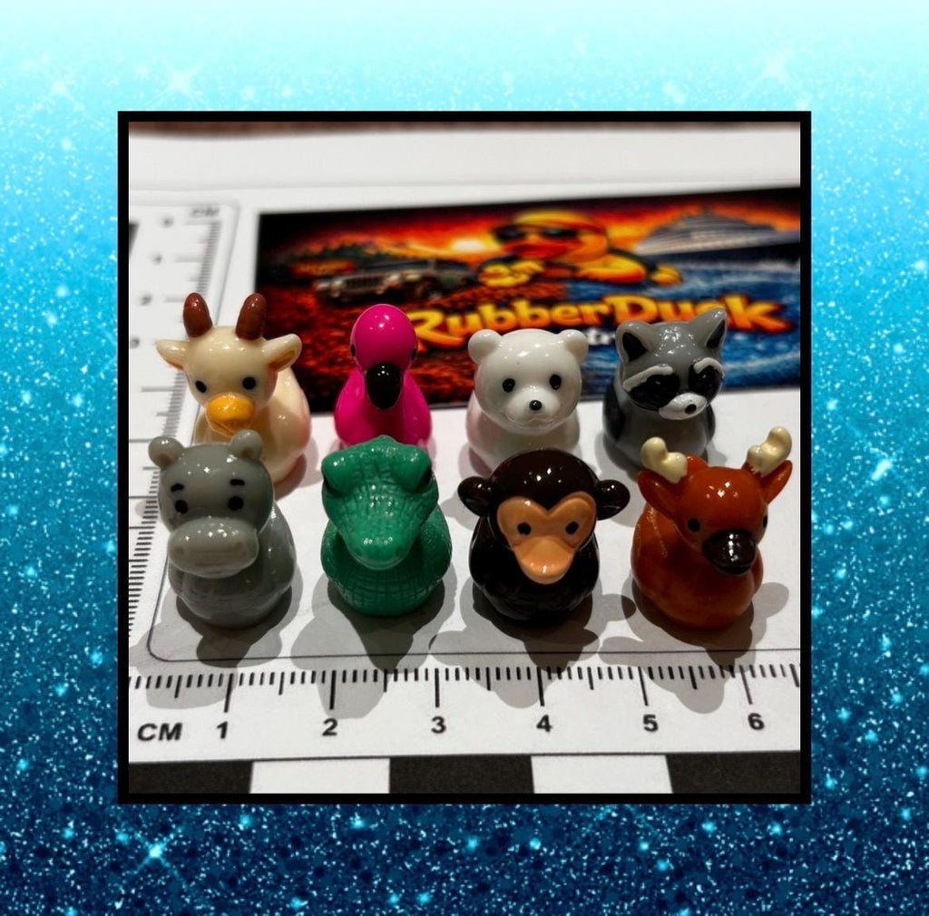 Set of 8, Mixed Animal (Set 1) Themed Mini Resin Ducks, Magnetic or Non-Magnetic, Optional Personalized Duck Hiding Tags