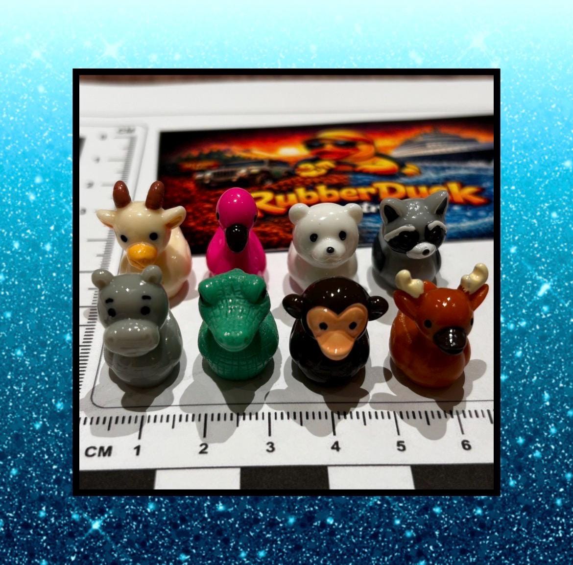 Set of 8, Mixed Animal (Set 1) Themed Mini Resin Ducks, Magnetic or Non-Magnetic, Optional Personalized Duck Hiding Tags