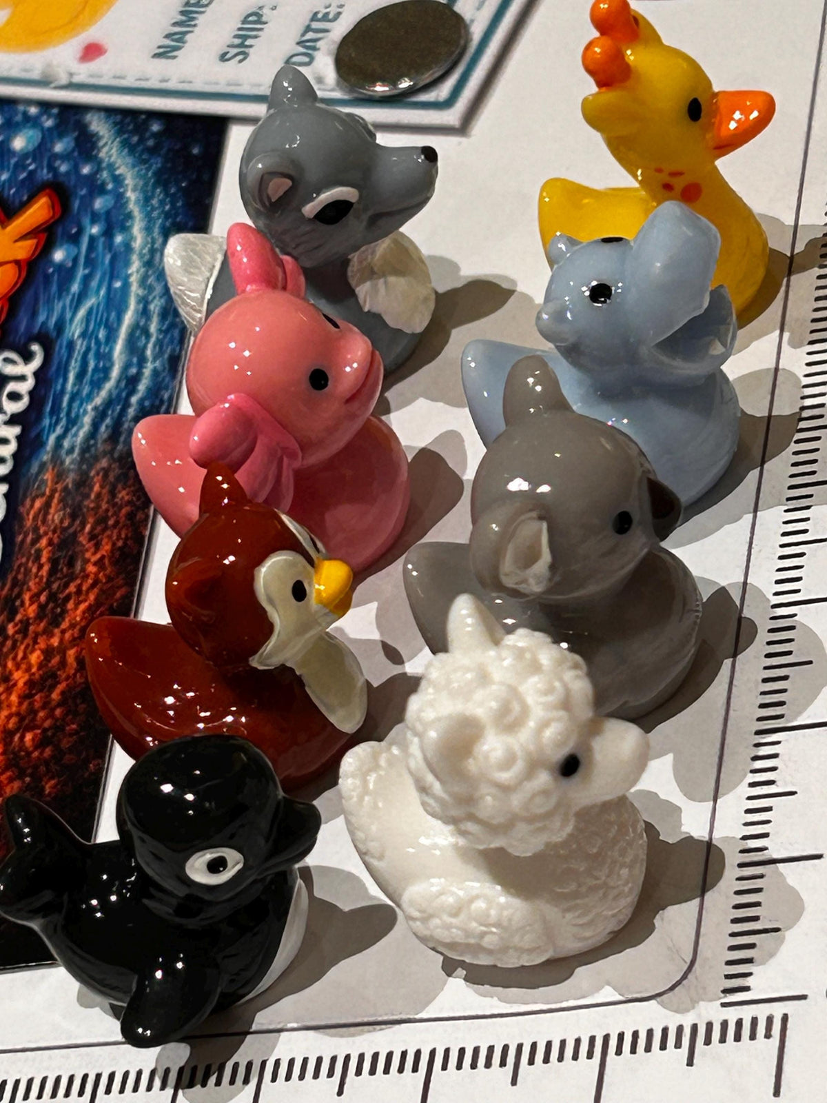 Set of 8, Mixed Animal (Set 2) Themed Mini Resin Ducks, Magnetic or Non-Magnetic, Optional Personalized Duck Hiding Tags