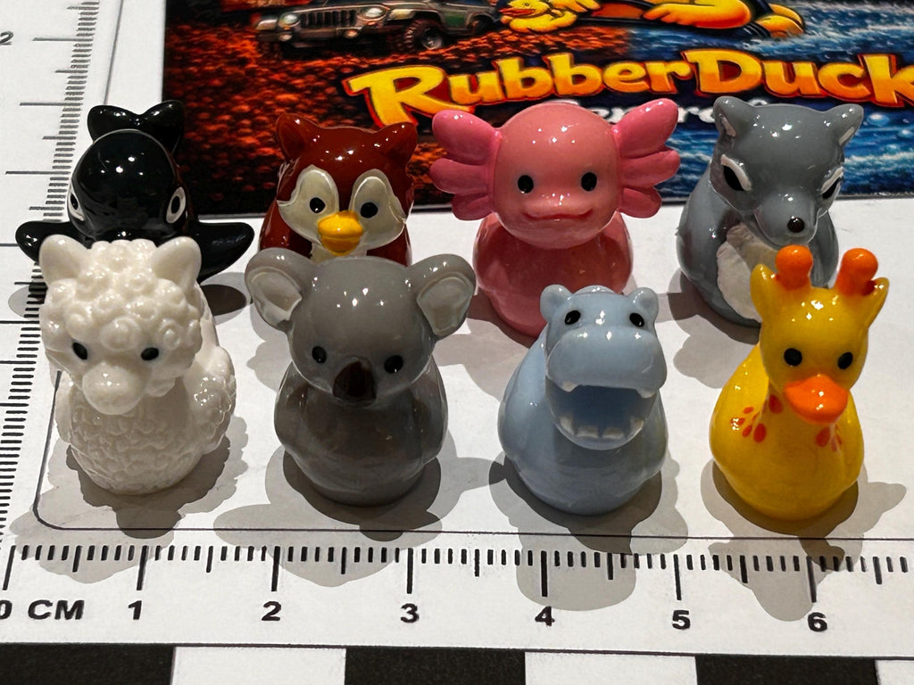 Set of 8, Mixed Animal (Set 2) Themed Mini Resin Ducks, Magnetic or Non-Magnetic, Optional Personalized Duck Hiding Tags