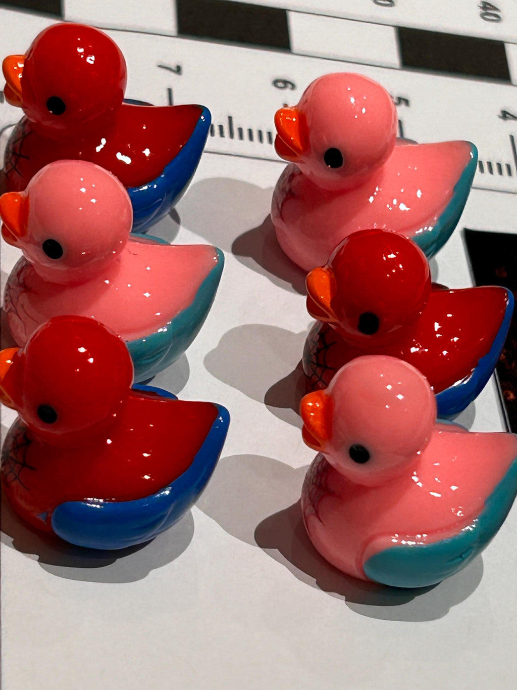 Set of 6, Spider Man and Woman Themed Mini Resin Ducks, Magnetic or Non-Magnetic, Optional Personalized Duck Hiding Tags