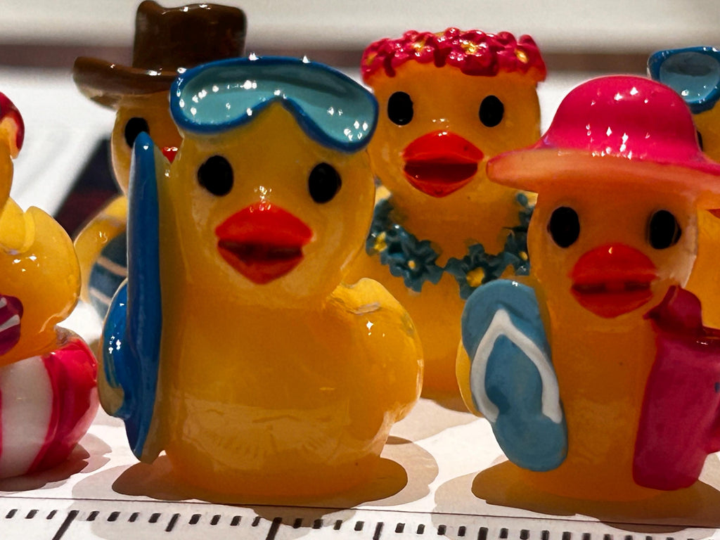 Set of 6, Vacation Time Fun Themed Mini Resin Ducks, Magnetic or Non-Magnetic, Optional Personalized Duck Hiding Tags