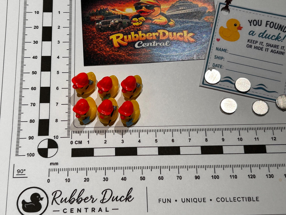 Set of 6 Construction Engineer Themed Mini Resin Ducks, Magnetic or Non-Magnetic, Optional Personalized Duck Hiding Tags