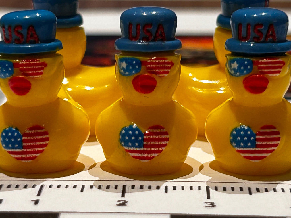 Set of 5, Yellow Patriotic American Flag Themed Mini Resin Ducks, Magnetic or Non-Magnetic, Optional Personalized Duck Hiding Tags