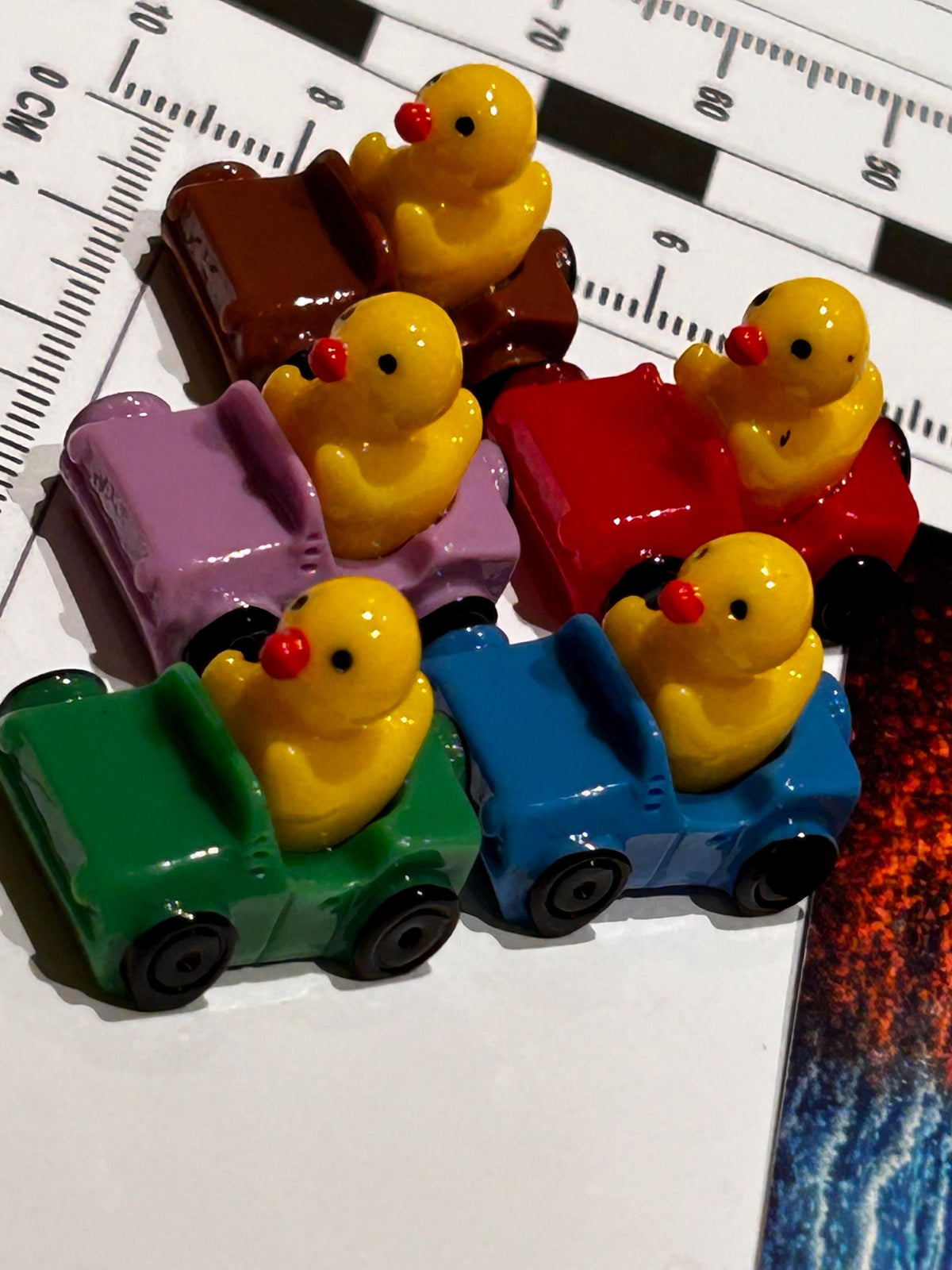 Set of 5, Ducks in Cars/Jeeps Themed Mini Resin Ducks, Magnetic or Non-Magnetic, Optional Personalized Duck Hiding Tags