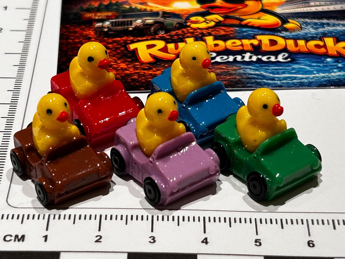Set of 5, Ducks in Cars/Jeeps Themed Mini Resin Ducks, Magnetic or Non-Magnetic, Optional Personalized Duck Hiding Tags