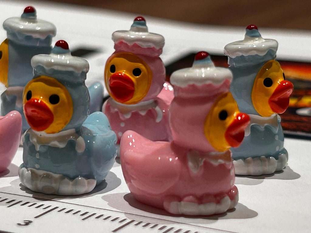 Set of 6, Pink and Blue Cupcake Themed Mini Resin Ducks, Magnetic or Non-Magnetic, Optional Personalized Duck Hiding Tags