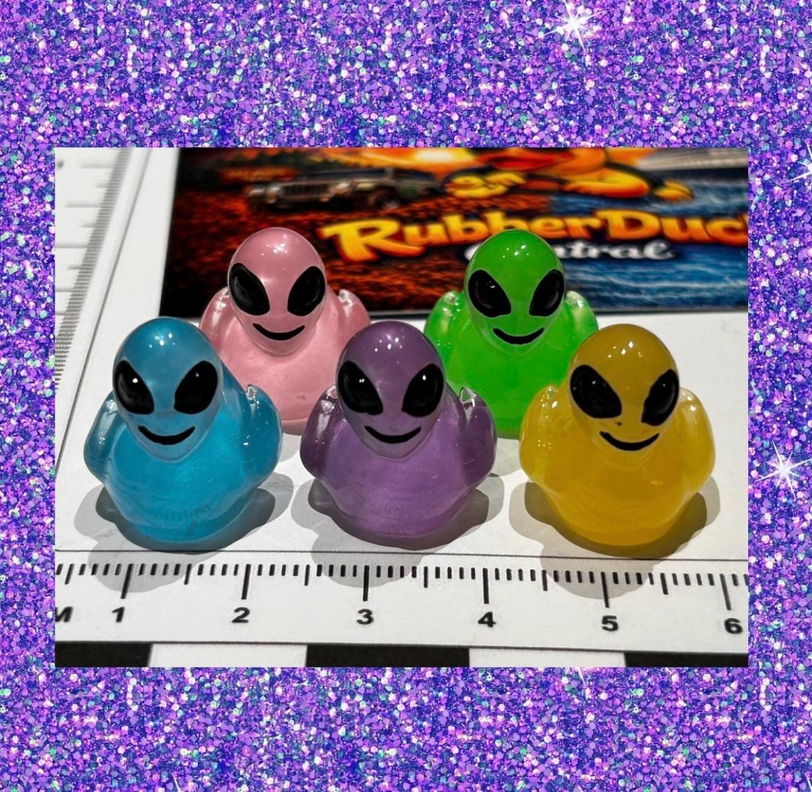 Set of 5, Glow-in-the-Dark Colorful Alien Themed Mini Resin Ducks, Magnetic or Non-Magnetic, Optional Personalized Duck Hiding Tags