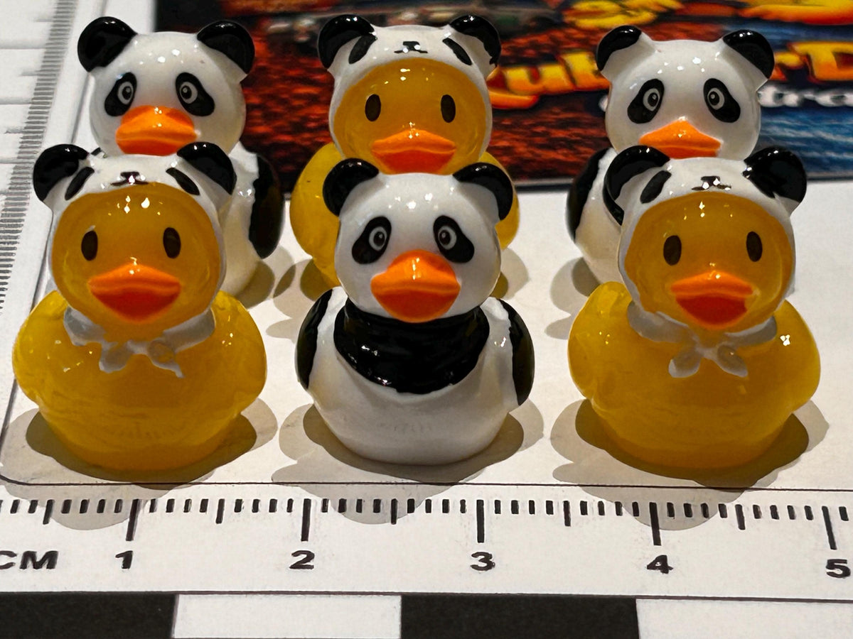Set of 6, Panda Themed Mini Resin Ducks, Magnetic or Non-Magnetic, Optional Personalized Duck Hiding Tags