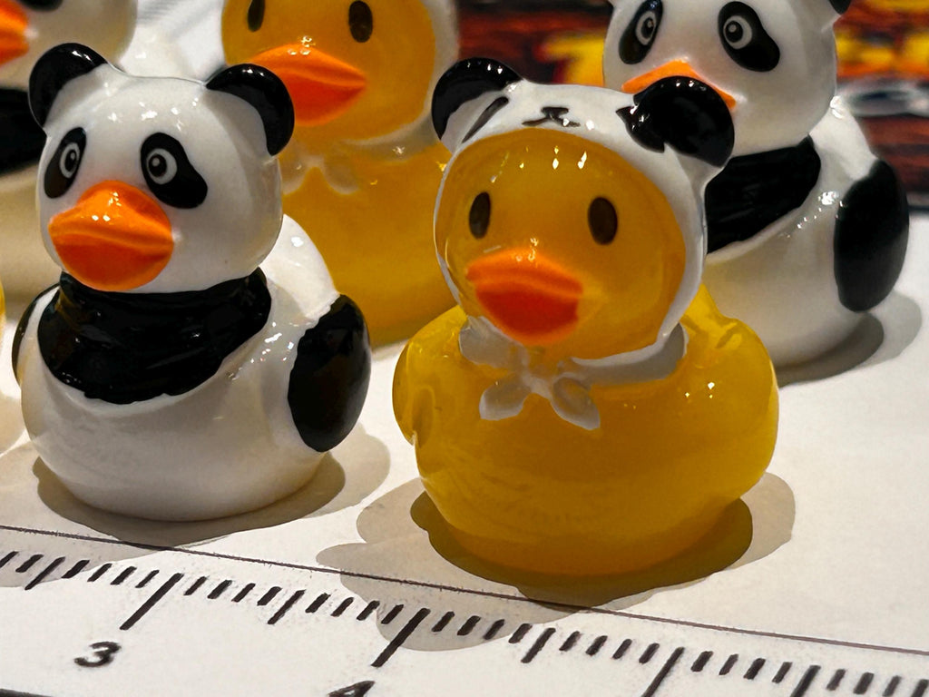 Set of 6, Panda Themed Mini Resin Ducks, Magnetic or Non-Magnetic, Optional Personalized Duck Hiding Tags