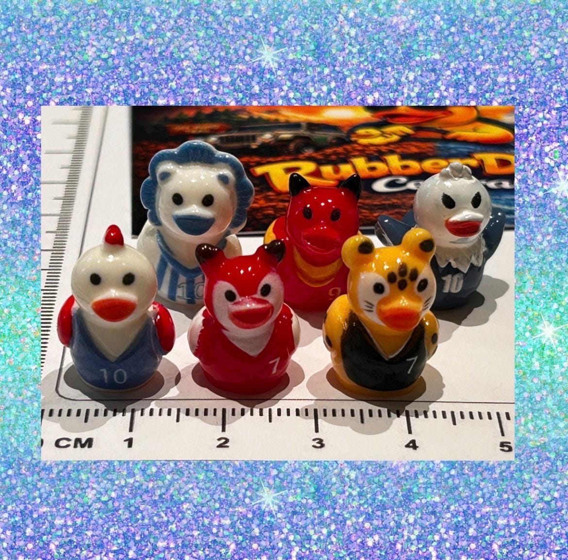 Set of 6, Animal Mascot Soccer Themed Mini Resin Ducks, Magnetic or Non-Magnetic, Optional Personalized Duck Hiding Tags