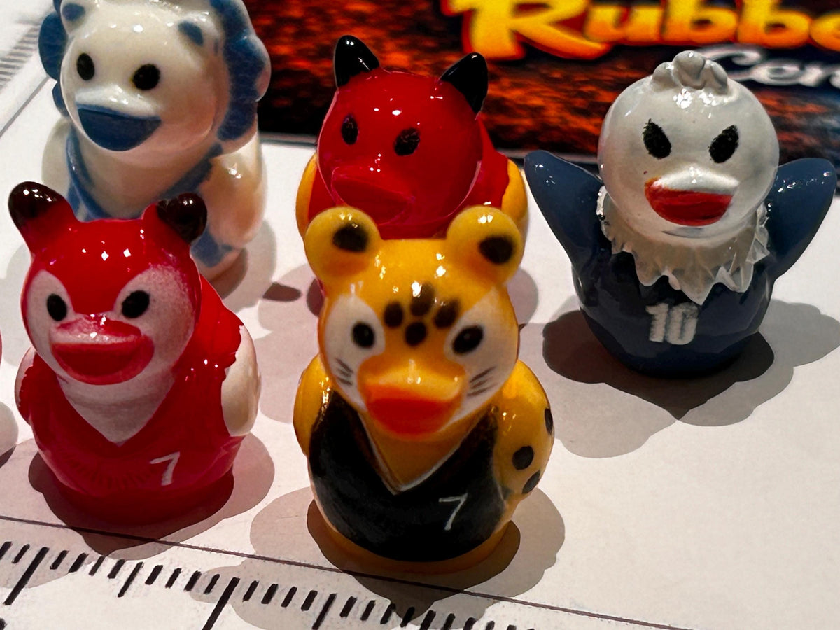 Set of 6, Animal Mascot Soccer Themed Mini Resin Ducks, Magnetic or Non-Magnetic, Optional Personalized Duck Hiding Tags