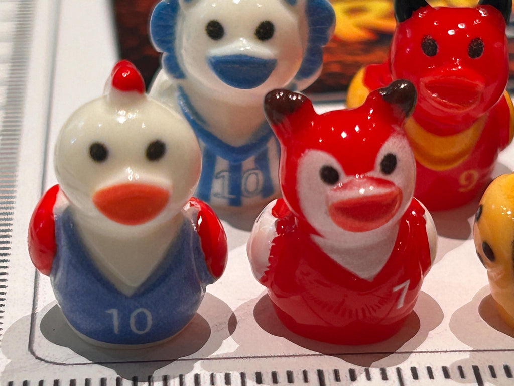 Set of 6, Animal Mascot Soccer Themed Mini Resin Ducks, Magnetic or Non-Magnetic, Optional Personalized Duck Hiding Tags