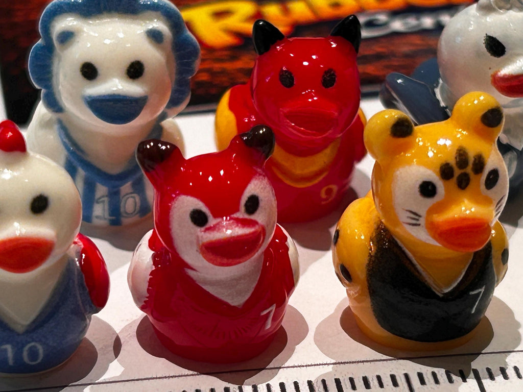 Set of 6, Animal Mascot Soccer Themed Mini Resin Ducks, Magnetic or Non-Magnetic, Optional Personalized Duck Hiding Tags
