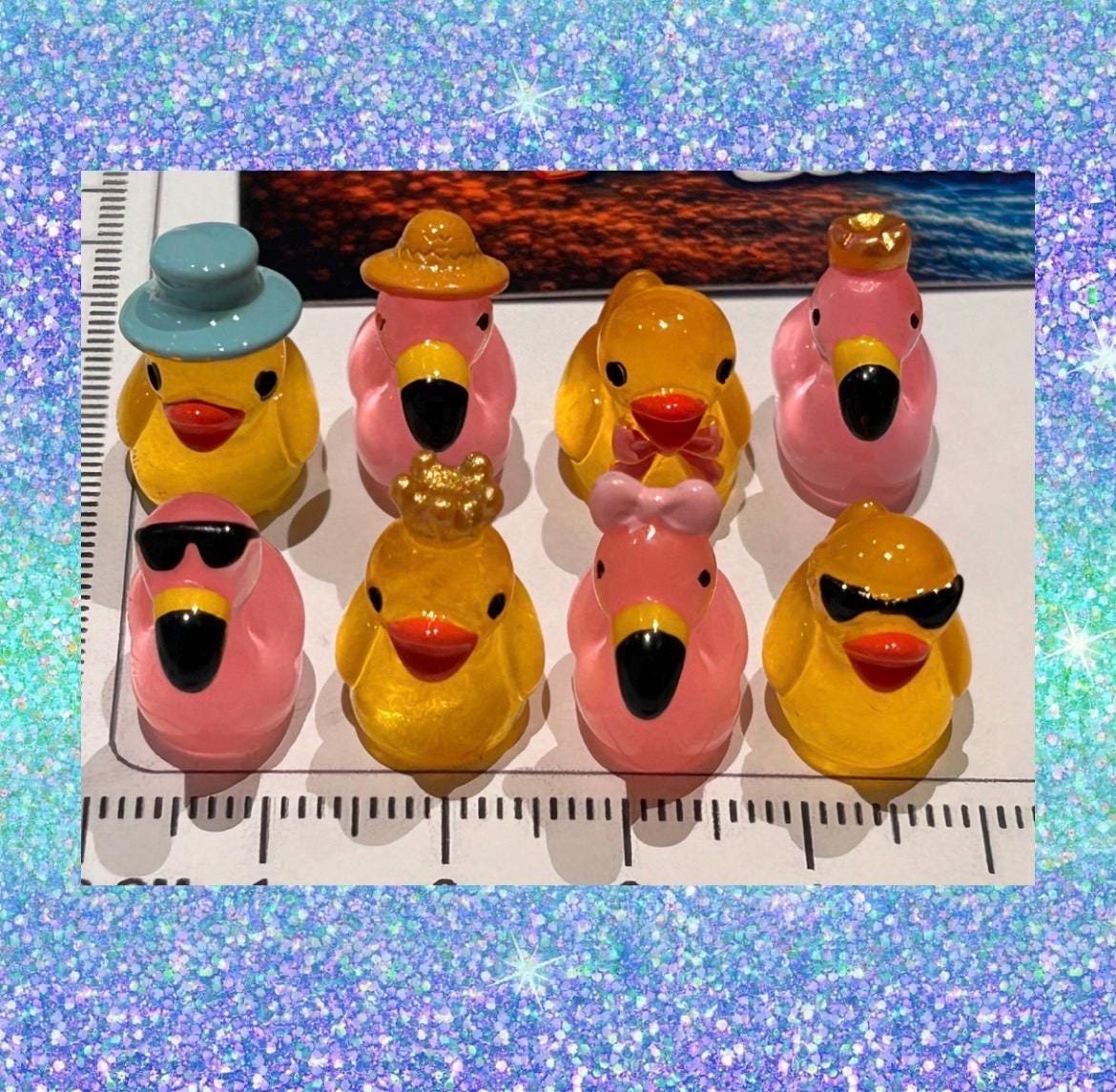Set of 8, Glow-in-the-Dark Flamingos and Ducks Themed Mini Resin Ducks, Magnetic or Non-Magnetic, Optional Personalized Duck Hiding Tags
