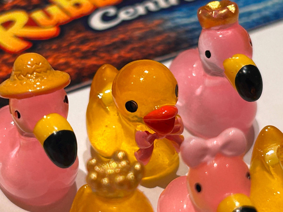 Set of 8, Glow-in-the-Dark Flamingos and Ducks Themed Mini Resin Ducks, Magnetic or Non-Magnetic, Optional Personalized Duck Hiding Tags
